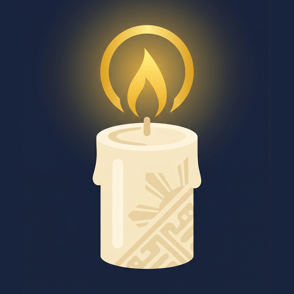 Kandila app logo — a lit cream candle with a gold halo on a deep navy background